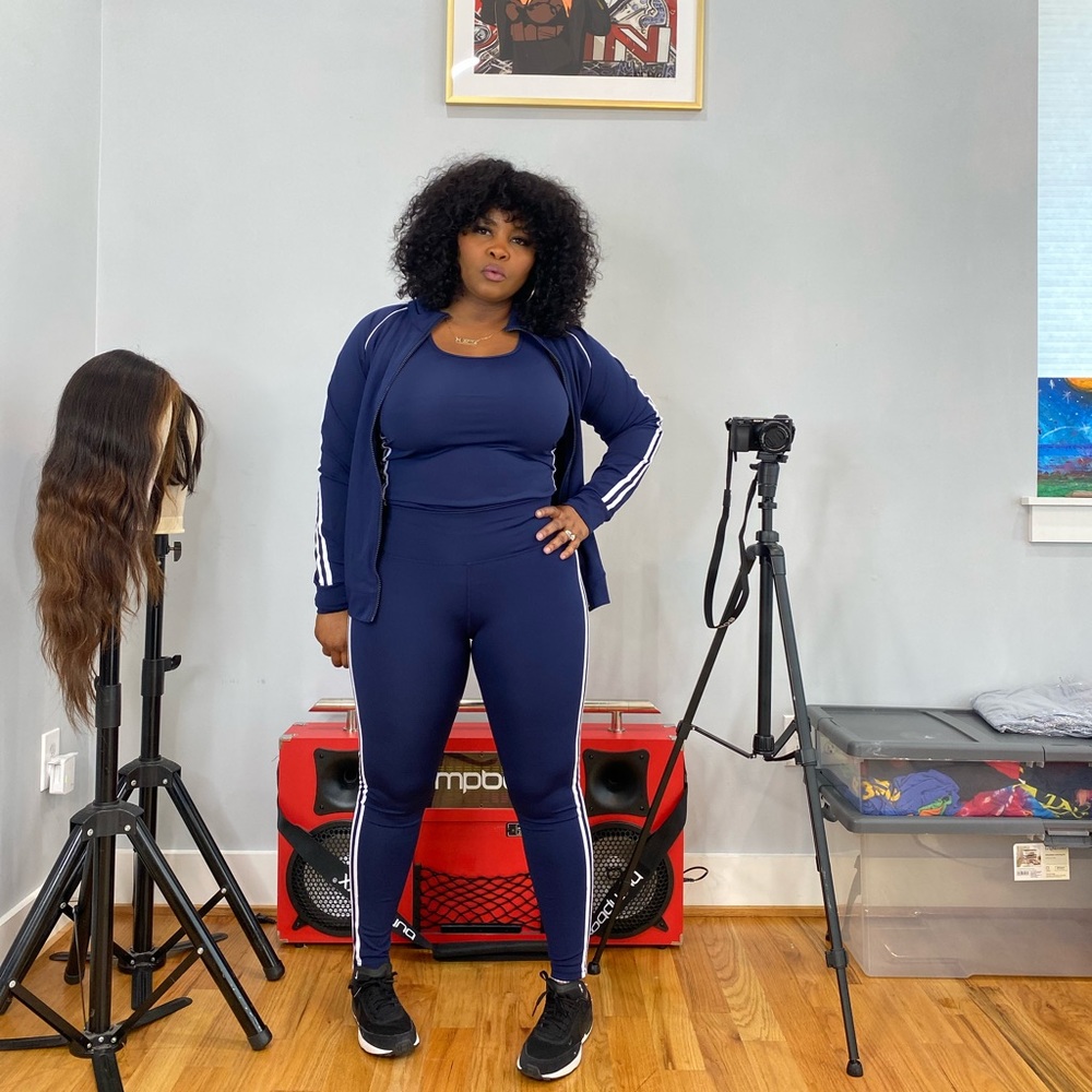 Navy Blue with white Stripes Athleisure 3 pc set